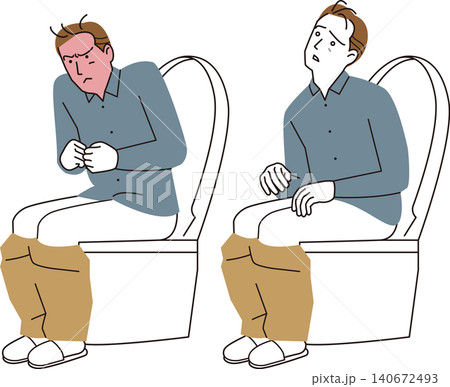 トイレで力んで失神する。シニア男性のイラスト。 トイレで力んで失神する。シニア男性のイラスト。 140672493