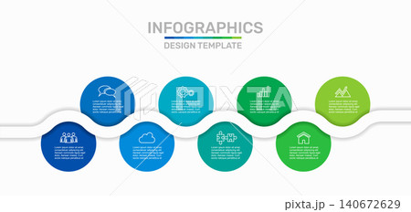 Eight-step checkerboard layout timeline infographic template with continuous wavy path. Vector illustration. Eight-step checkerboard layout timeline infographic template with continuous wavy path. Vector illustration. 140672629