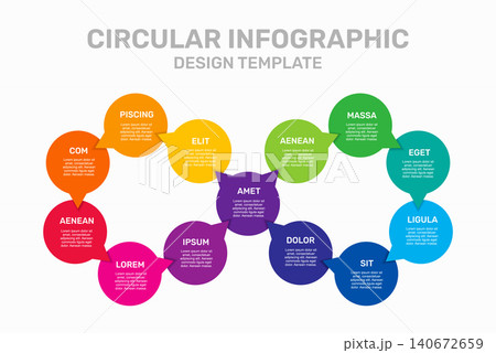 Circular business infographic template featuring thirteen colorful circle segments for steps or options. Vector illustration. 140672659
