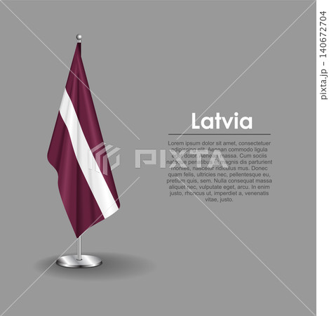 Latvian national flag on a metallic vertical stand. Vector illustration. 140672704