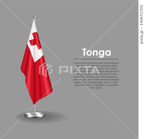 Tongan national flag on a metallic vertical stand. Vector illustration. 140672705