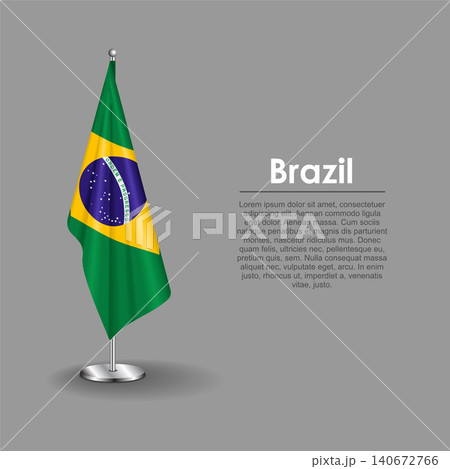 Brazilian national flag on a metallic vertical stand. Vector illustration. Brazilian national flag on a metallic vertical stand. Vector illustration. 140672766