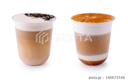Refreshing cheese foam latte and peach tea drinks 140673548