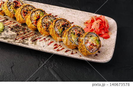 Tempura fried sushi rolls with unagi sauce and ginger Tempura fried sushi rolls with unagi sauce and ginger 140673578