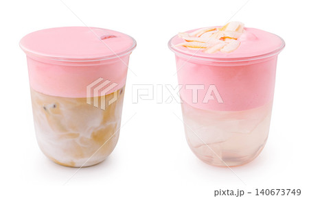 Two refreshing drinks with pink foam topping Two refreshing drinks with pink foam topping 140673749