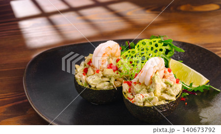 Shrimp and avocado salad with caviar and lime Shrimp and avocado salad with caviar and lime 140673792