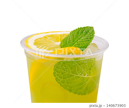 Refreshing lemonade drink with lemon slices and mint 140673903