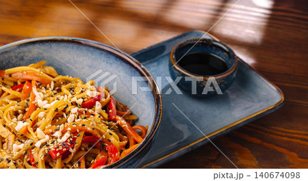 Wok noodles with vegetables, peanuts, and soy sauce Wok noodles with vegetables, peanuts, and soy sauce 140674098
