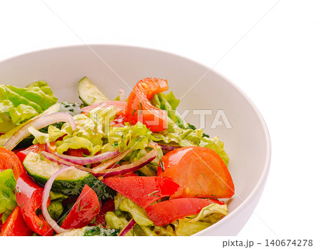 Fresh healthy vegetable salad with tomato cucumber onion 140674278