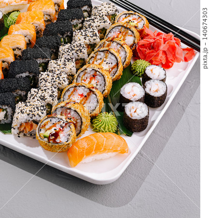 Sushi set with various maki and nigiri rolls Sushi set with various maki and nigiri rolls 140674303