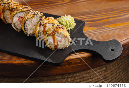 Fried sushi roll with cream cheese and wasabi 140674558