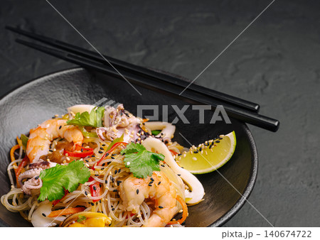 Glass noodle seafood salad with shrimp squid mussels Glass noodle seafood salad with shrimp squid mussels 140674722