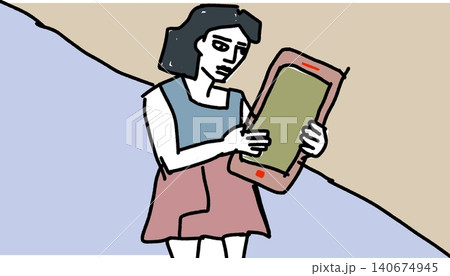 Girl Looking Blank Frame Self Reflection Vector Illustration for Blogs 140674945