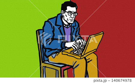 Abstract Figure Working on Laptop Remote Work Illustration Freelancers 140674978