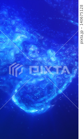 Abstract blue plasma cloud with glowing fluid textures, cyan smoke, and luminous energy waves on a deep blue background. 140675128
