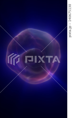 Soft translucent abstract blob with organic curves and subtle purple-blue glow, floating on a minimal dark background. 140675130