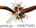 Starburst explosion burst of white heavy cream and black drip coffee. 140675481