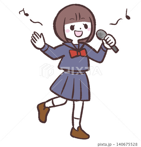 歌う制服女子のイラスト 歌う制服女子のイラスト 140675528