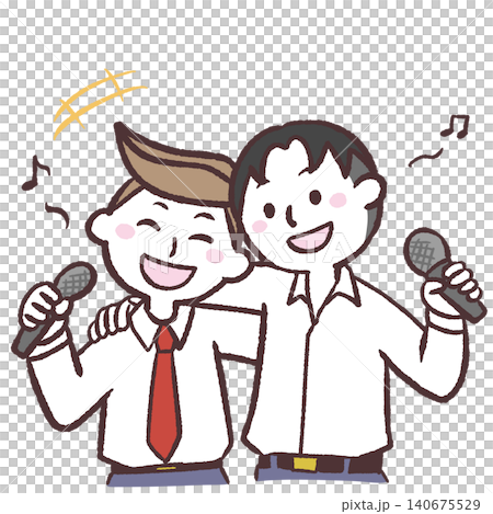 男性が肩を組みカラオケを歌うイラスト 140675529