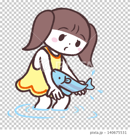 一幅女孩捕魚的插圖 一幅女孩捕魚的插圖 140675531