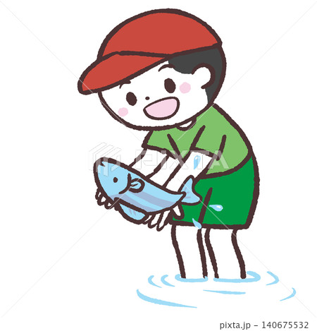 魚をつかむ男の子のイラスト 魚をつかむ男の子のイラスト 140675532