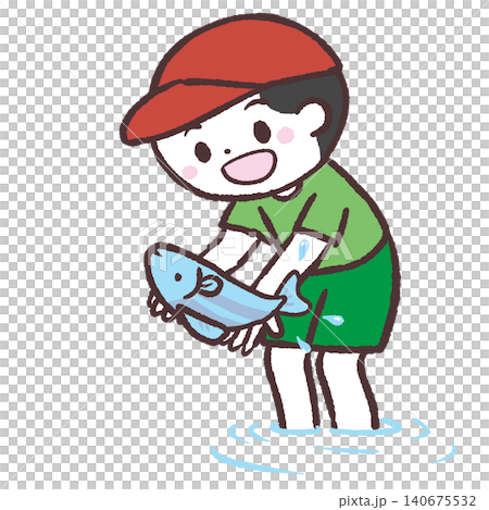 男孩捕魚的插圖 140675532