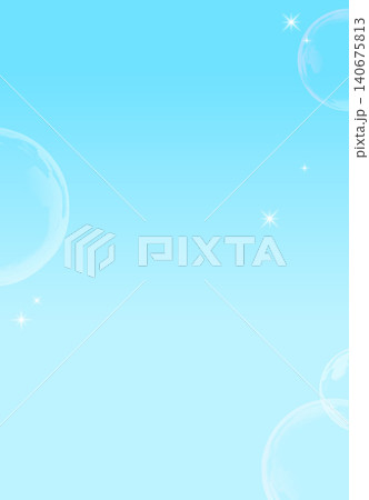 Light Blue Vertical Background Template with Floating Soap Bubbles and Sparkles 140675813