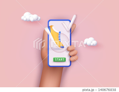Hand holding mobile smart phone app with track displayed with route. Vector fitness route tracking concept illustration. 3D Vector Illustrations. 3D Vector Illustrations. Hand holding mobile smart phone app with track displayed with route. Vector fitness route tracking concept illustration. 3D Vector Illustrations. 3D Vector Illustrations. 140676838