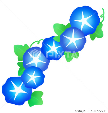 涼し気な青い朝顔が一列になったイラスト 140677274
