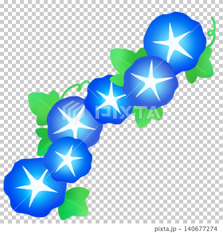 涼し気な青い朝顔が一列になったイラスト 140677274