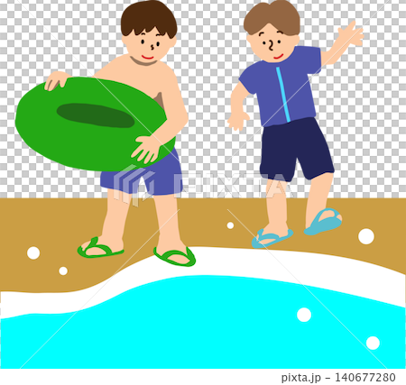 海に入る少年二人のイラスト 海に入る少年二人のイラスト 140677280