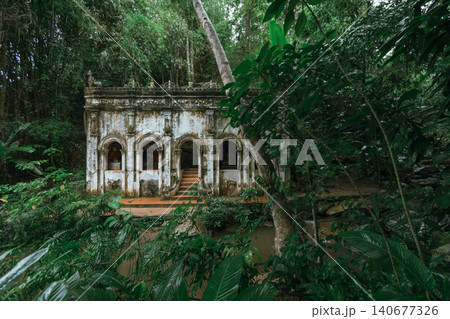 a tranquil scene in a forest temple in northern Thailand. 140677326