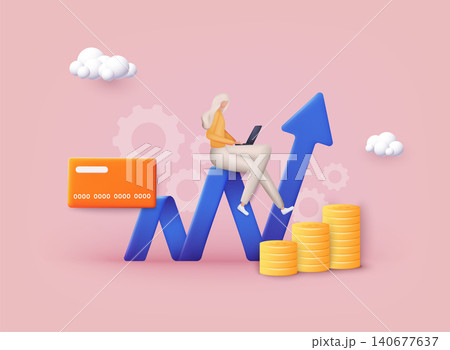 Online business concept. Woman with laptop create your own business. Can use for web banner, infographics, hero images. 3D Web Vector Illustrations. Online business concept. Woman with laptop create your own business. Can use for web banner, infographics, hero images. 3D Web Vector Illustrations. 140677637