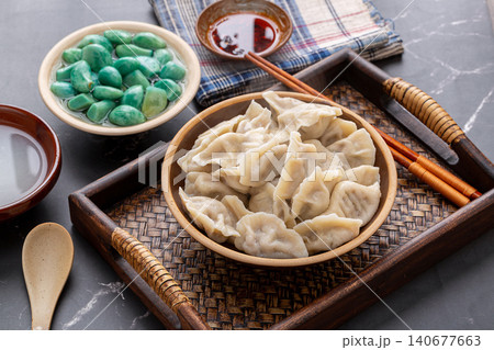 Traditional Chinese Dumplings with Laba Garlic - Winter Festival Food Traditional Chinese Dumplings with Laba Garlic - Winter Festival Food 140677663