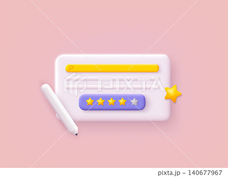 Customer review window. Customer service and user experience concept. 3D Web Vector Illustrations. Customer review window. Customer service and user experience concept. 3D Web Vector Illustrations. 140677967