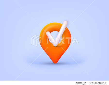 Map pointer with check sign. Location symbols. 3D Web Vector Illustrations. Map pointer with check sign. Location symbols. 3D Web Vector Illustrations. 140678033