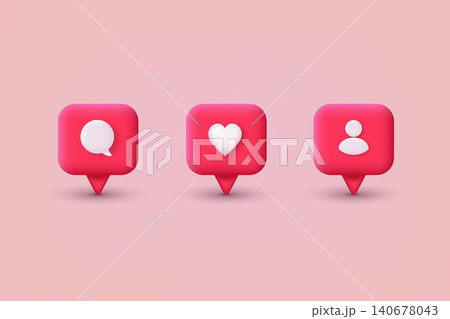 Social media like icon concept. Comment and Follower. 3D Web Vector Illustrations. 140678043