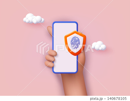 Smart phone fingerprint security access. 3D Web Vector Illustrations. Smart phone fingerprint security access. 3D Web Vector Illustrations. 140678105