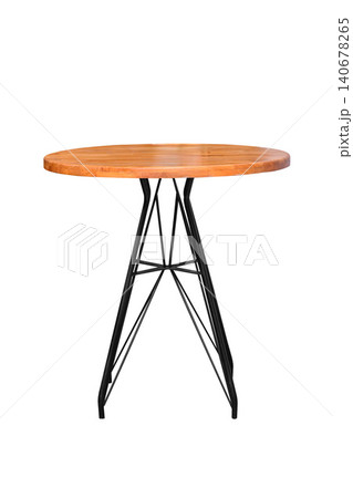 Round coffee table with black iron legs isolated on white background 140678265