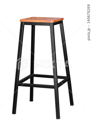 Wooden steel legs simplistic bar chair isolated on white backgrounds 140678269