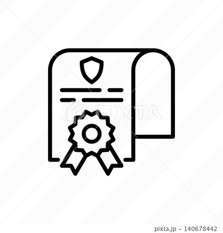 License certification thin line icon. Guarantee, official document, quality control. Vector illustration. License certification thin line icon. Guarantee, official document, quality control. Vector illustration. 140678442