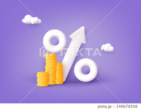 Bank credit concept. Percent, good interest rate, interest-free. Finance management. 3D Web Vector Illustrations. Bank credit concept. Percent, good interest rate, interest-free. Finance management. 3D Web Vector Illustrations. 140678508