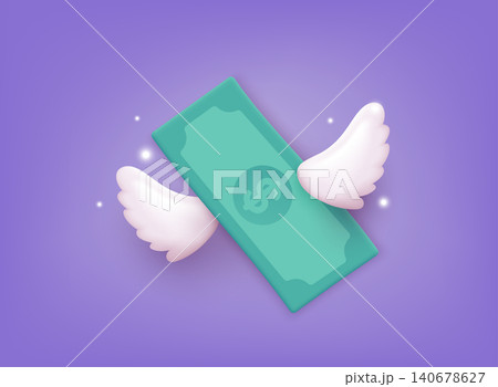 Flying stack of money. Money spending, cashless society concept. 3D Vector Illustrations. Flying stack of money. Money spending, cashless society concept. 3D Vector Illustrations. 140678627