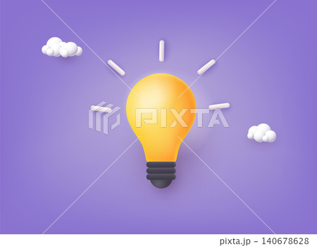 Yellow light bulb icon. Idea, solution, business, strategy concept. 3D Vector Illustrations. 140678628