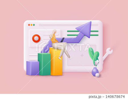 Concept of Seo Optimization for website and mobile website. Landing page template. 3D Vector Illustrations. Concept of Seo Optimization for website and mobile website. Landing page template. 3D Vector Illustrations. 140678674