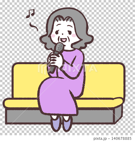 座って歌うシニア女性のイラスト 座って歌うシニア女性のイラスト 140678885