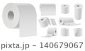 Realistic rolls of soft papers. 3D models of clean toilet wipes. Disposable towels. Disposable napkins with tear off sheets. Domestic absorbent tissues. Hygiene products vector set 140679067