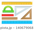 Realistic rulers. Various school supplies. Measuring length and angles. Units of measurement. Centimeter and millimeter scale. Straight lines. Protractor and square. Vector stationeries set 140679068