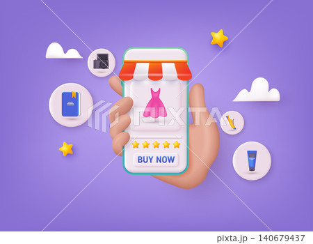 Online shopping on application and website concept, digital marketing online, shopping cart with new items on smartphone screen. 3D Web Vector Illustrations. 140679437