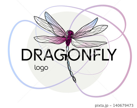 Luxury dragonfly logo with wavy line art style icon design template. Luxury dragonfly logo with wavy line art style icon design template. 140679473